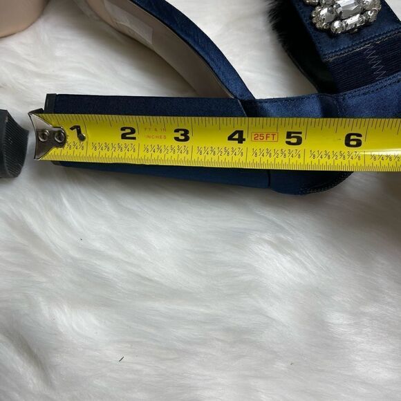 ASOS satin Navy blue Block heels ankle strap sandals with Rhinestones accent SZ7 - Picture 6 of 7